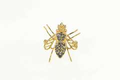 14K Yellow Gold Pave Sapphire Diamond Bee Fly Insect Pin/Brooch