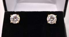 Amazing Large CZ Stud Earrings in 14K Yellow Gold