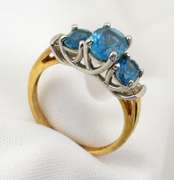 Stylish Ring with 3 Oval Blue Topaz