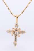 Wonderful Yellow Gold baguette Diamond Cross Pendant on Chain