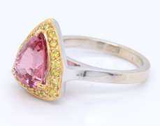 Wonderful White Gold Pink Sapphire and Irr Fancy Yellow Cocktail Ring