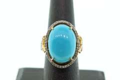 Elegant Turquoise Ring with Fashionable Diamond Accents and Gold Plated Silver