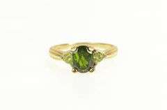14K Yellow Gold Oval Tsavorite Peridot Ornate Statement Ring