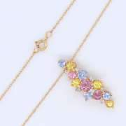 Charming Yellow Gold Multi Color Sapphire Pendant on Chain
