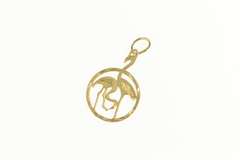 14K Yellow Gold Flamingo Bird Symbol Diamond Cut Charm/Pendant