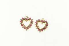 14K Yellow Gold Ruby Diamond Heart Love Symbol Earring Jackets