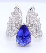 Fantastic White Gold Pear Shaped Tanzanite and Diamond Wings Ring