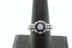 Illustrious 18k White Gold Diamond Cluster Ring with Sapphire Moat