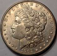 1902-O Morgan Silver Dollar, Circulated With Luster.