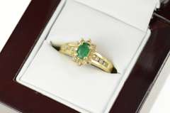 14K Yellow Gold 0.50 Ctw Emerald Diamond Halo Engagement Ring