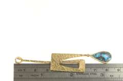 14K Yellow Gold Modernist Turquoise Geometric Drop Artisanal Pendant