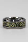 8mm Tungsten Carbide Wedding Band w/ Gold Plating Design Inlay Size 6