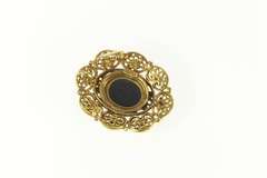 14K Yellow Gold Carved Cameo Seed Pearl Filigree Halo Pin/Brooch