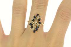 14K Yellow Gold Marquise Sapphire Diamond Cluster Bypass Ring