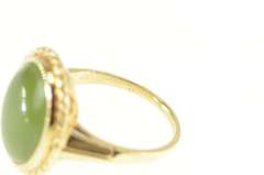 14K Yellow Gold Oval Nephrite Cabochon Rope Trim Cocktail Ring