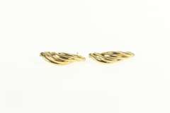 14K Yellow Gold Retro Curved Twist Design Semi Hoop Vintage Earrings