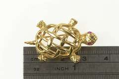 14K Yellow Gold Ruby Eyed Turtle Woven Tortoise Celtic Knot Pin/Brooch
