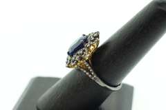 Impeccable Sapphire Ring with Intricate Diamond Studs on top Gold Plated Silver