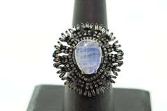 Elegant Sterling Silver Diamond Studded Glass Ring