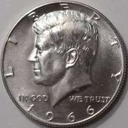 1966 SMS Kennedy Half Dollar Double Die Obverse, BU.