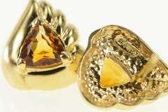 14K Yellow Gold Trillion Citrine Solitaire Scalloped Stud Earrings