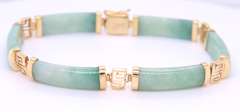 Handsome Yellow Gold Green Jade Link Bracelet