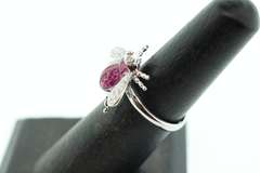 Ruby Back Dragonfly 18k White Gold Ring with Diamonds