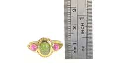 10K Yellow Gold Watermelon Tourmaline Cabochon Statement Ring