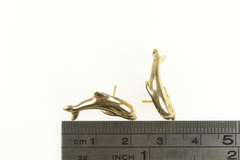 14K Yellow Gold High Relief Dolphin Ocean Animal Stud Earrings