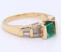 Fantastic Yellow Gold Emerald and Baguette Diamond Cocktail Ring