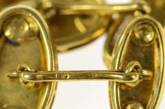 18K Yellow Gold Oval Woven Blue Enamel Men's Ornate Cuff Links