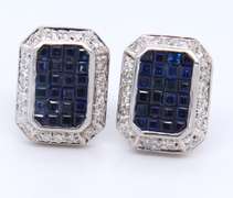 Incredible 18kt White Gold Sapphire and Diamond Invisible Set Earrings