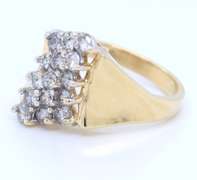 Gorgeous Yellow Gold Round Brilliant Cut Waterfall Diamond Cluster Ring