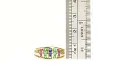 18K Yellow Gold Princess Sapphire Ruby Emerald Striped Band Ring