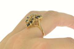 14K Yellow Gold Marquise Sapphire Diamond Cluster Bypass Ring