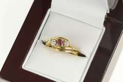 14K Yellow Gold Natural Ruby Diamond Bypass Engagement Ring