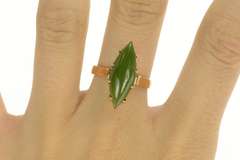 14K Yellow Gold 1960's Marquise Nephrite Cabochon Navette Ring