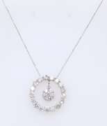 Eyecatching White Gold Diamond Circle with Diamond Cluster Dangle Pendant on Chain
