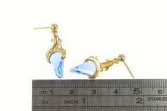 14K Yellow Gold Fantasy Cut Syn. Sapphire Dangle Statement Earrings
