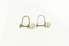 14K White Gold Pearl Retro 1960's Classic Screw Back Earrings