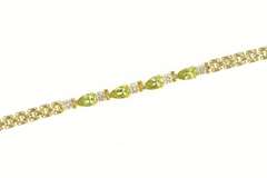 14K Yellow Gold Peridot Diamond Accent Classic Statement Bracelet