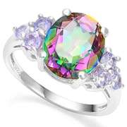 3.07CT MYSTIC GEMSTONE & 2/3CT TANZANITE STERLING RING
