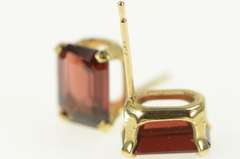 14K Yellow Gold Emerald Cut Garnet Solitaire Classic Stud Earrings