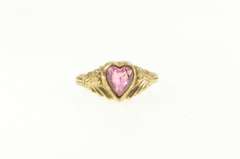Gold Filled Victorian Syn. Pink Sapphire Heart Floral Ring
