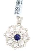New 1.25ct Round Sapphire and 1.39ctw Diamond Snowflake Pendant in 18K