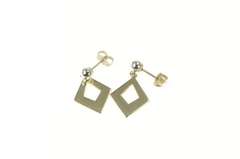 14K White Gold Geometric Dangle Squared Cut Out Ball Stud Earrings