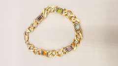 14kt Solid Yellow Gold Cuban Link & Gemstone Chain Bracelet