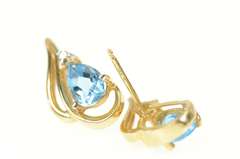 14K Yellow Gold Pear Blue Topaz Diamond Accent Stud Earrings