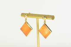 14K Yellow Gold Carved Arabic Carnelian Square Dangle Earrings
