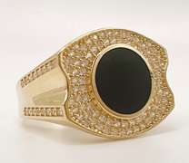 Men's 14kt Solid Yellow Gold, Onyx, & CZ Ring